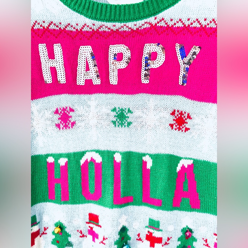 No Boundaries HAPPY HOLLA DAYS Women's Size Med Christmas Sweater - Picture 3 of 6